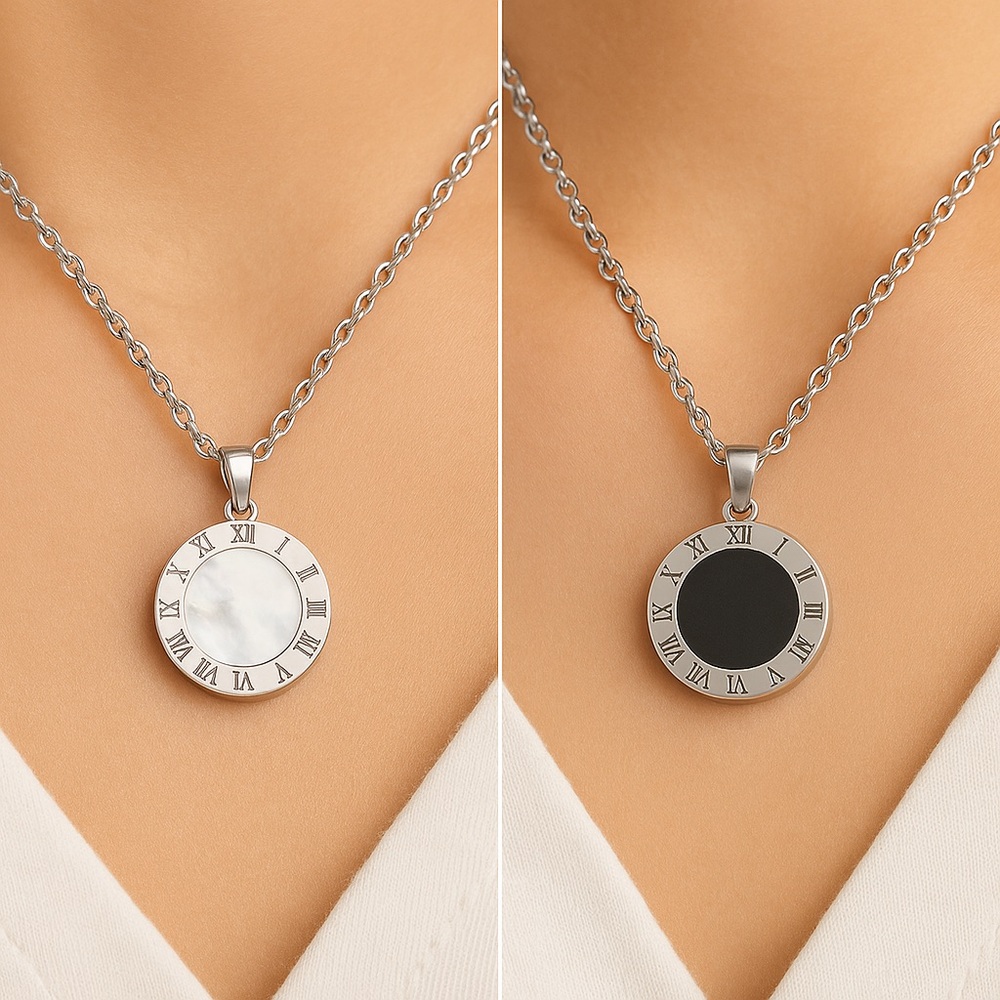 Roman Numeral Reversible Stainless Steel Necklace